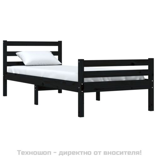 Рамка за легло, черна, масивно дърво, 100х200 см