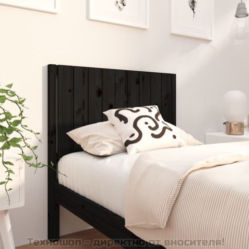 Горна табла за легло, черна, 95,5x4x100 см, бор масив