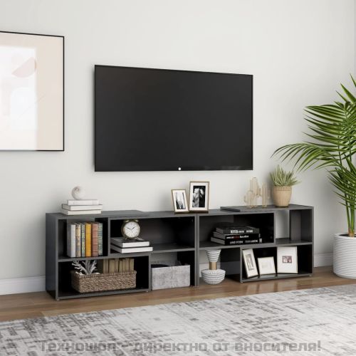 ТВ шкаф, сив гланц, 149x30x52 см, инженерно дърво