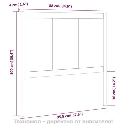 Горна табла за легло, черна, 95,5x4x100 см, бор масив