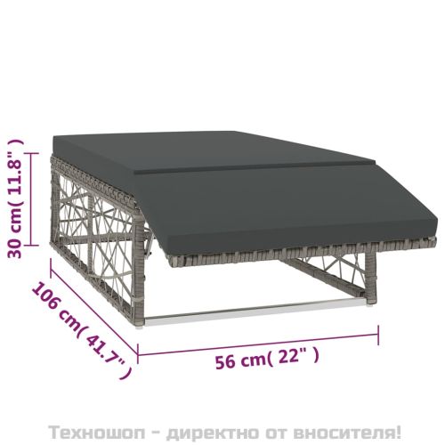 Градински комплект с възглавници, 2 части, полиратан, сив