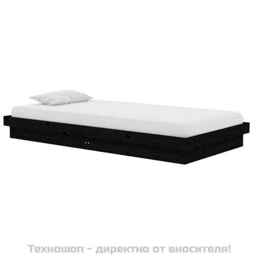 Рамка за легло, черна, масивно дърво, 100х200 см