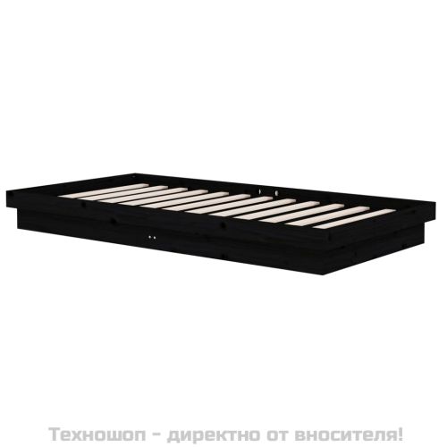 Рамка за легло, черна, масивно дърво, 100х200 см