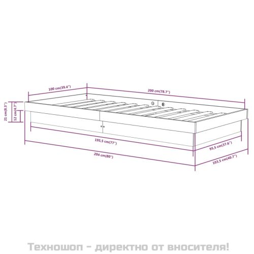Рамка за легло, черна, масивно дърво, 100х200 см