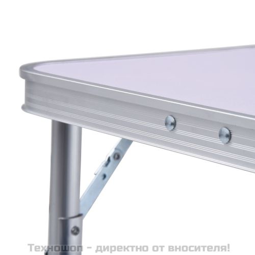 Сгъваема къмпинг маса, бяла, алуминий, 60x45 см