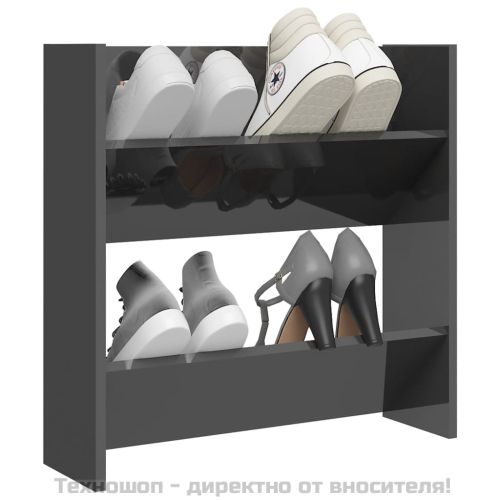 Шкафове за обувки 2 бр сив гланц 60x18x60 см инженерно дърво