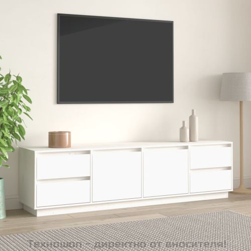 ТВ шкаф, бял, 176x37x47,5 см, бор масив