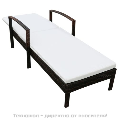 Шезлонг с шалте, кафяв полиратан