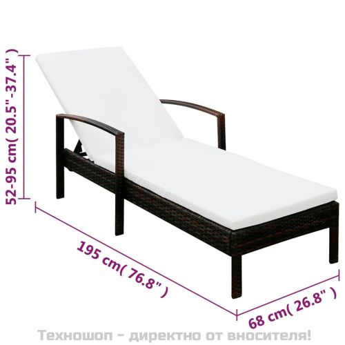 Шезлонг с шалте, кафяв полиратан