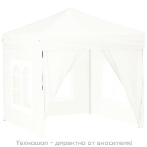 Сгъваема парти палатка със странични стени, бяла, 2x2 м
