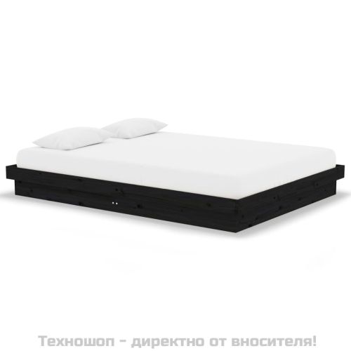 Рамка за легло, черна, дърво масив, 135x190 cм, Double