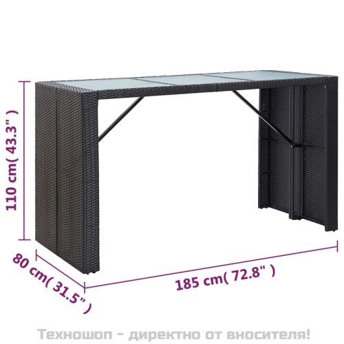 Градински бар комплект с възглавници, 7 части, полиратан, черен