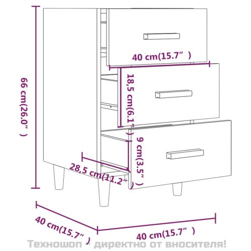 Нощно шкафче, опушен дъб, 40x40x66 см, инженерно дърво