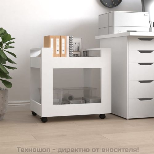 Бюро на колелца, бяло, 60x45x60 см, инженерно дърво