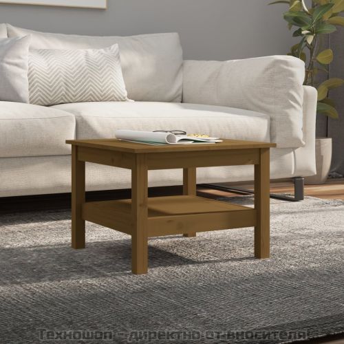 Кафе маса, меденокафява, 55x55x40 см, борово дърво масив