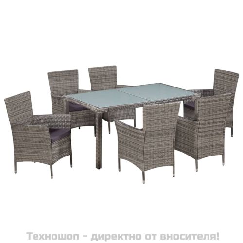 Градински комплект с възглавници, 7 части, полиратан, сив