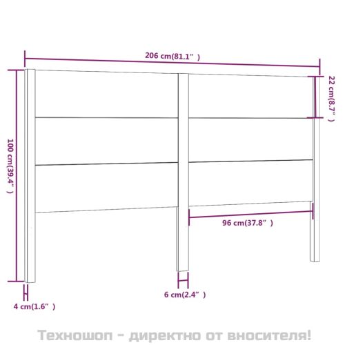 Табла за спалня, черна, 206x4x100 см, бор масив
