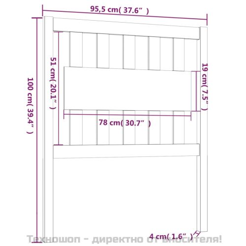 Горна табла за легло, черна, 95,5x4x100 см, бор масив