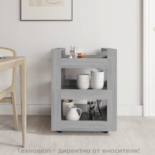Кухненска количка, сив сонома, 60x45x80 см, инженерно дърво
