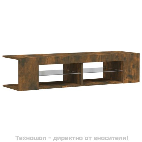ТВ шкаф с LED осветление, опушен дъб, 135x39x30 см