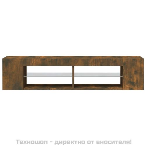 ТВ шкаф с LED осветление, опушен дъб, 135x39x30 см