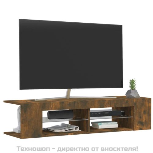 ТВ шкаф с LED осветление, опушен дъб, 135x39x30 см