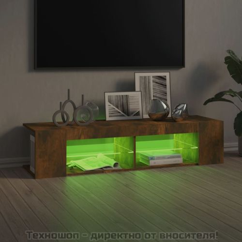 ТВ шкаф с LED осветление, опушен дъб, 135x39x30 см