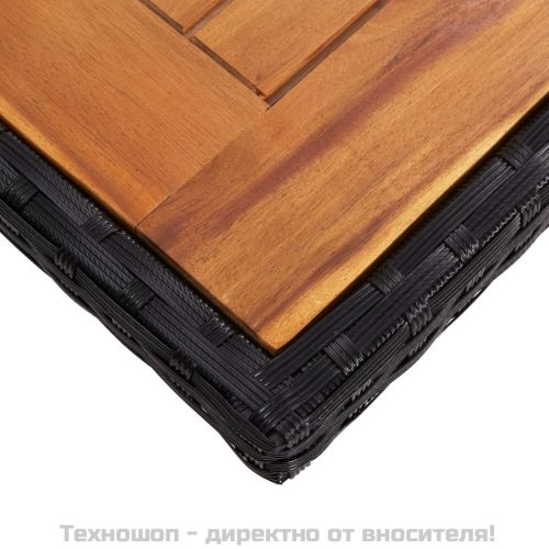 Градинска трапезна маса, черна, полиратан и акация масив