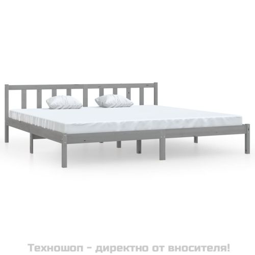 Рамка за легло, сива, борово дърво масив, 200x200 см