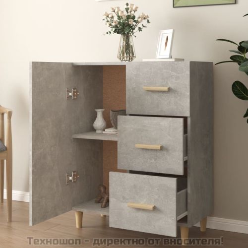 Сайдборд, бетонно сив, 69,5x34x90 см, инженерно дърво