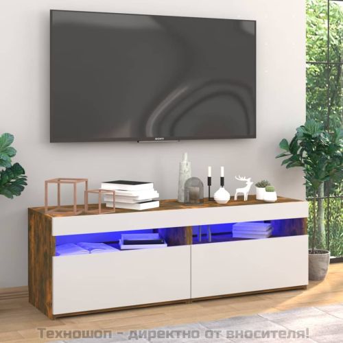ТВ шкафове, 2 бр, с LED осветление, опушен дъб, 60x35x40 см