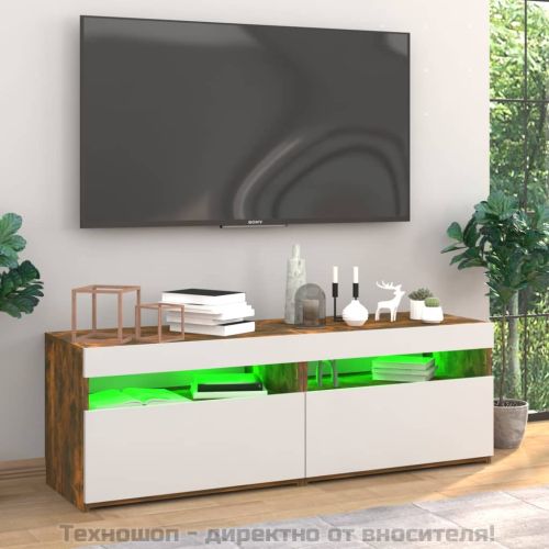 ТВ шкафове, 2 бр, с LED осветление, опушен дъб, 60x35x40 см