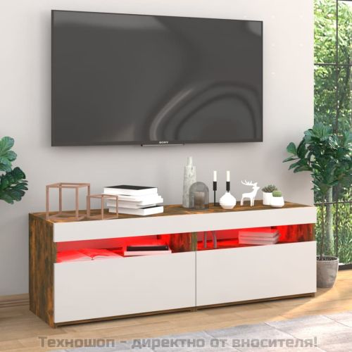 ТВ шкафове, 2 бр, с LED осветление, опушен дъб, 60x35x40 см