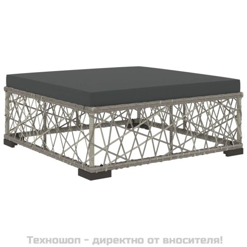 Градински комплект с възглавници, 6 части, полиратан, сив