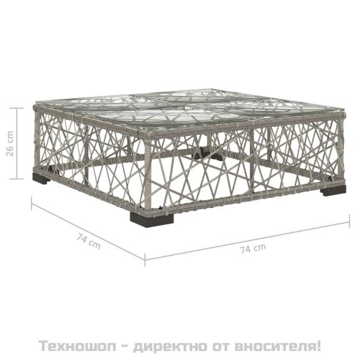 Градински комплект с възглавници, 6 части, полиратан, сив