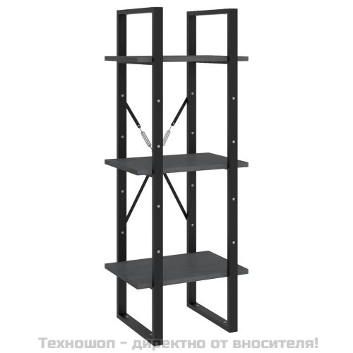 3-етажна библиотека, сива, 40x30x105 см, борово дърво масив