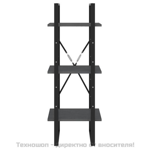 3-етажна библиотека, сива, 40x30x105 см, борово дърво масив