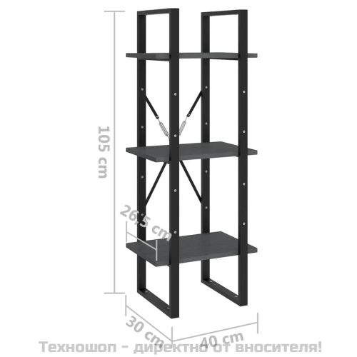 3-етажна библиотека, сива, 40x30x105 см, борово дърво масив