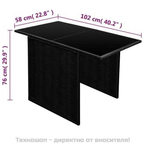 Бистро комплект, 3 части, с възглавници, черен полиратан