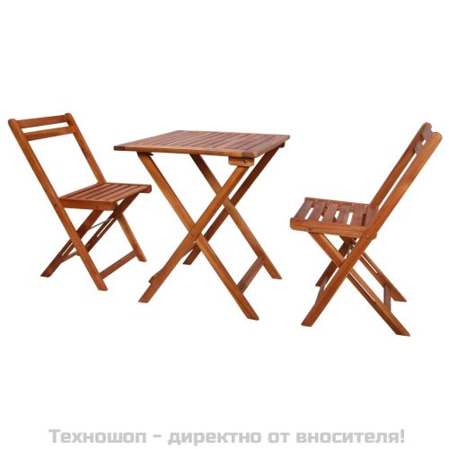 Градински бистро комплект, 3 части, сгъваем, акация масив