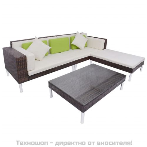 Градински комплект с възглавници, 4 части, кафяв полиратан