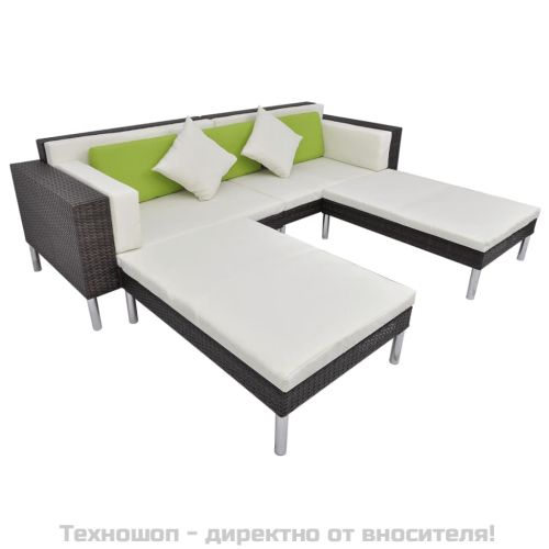 Градински комплект с възглавници, 4 части, кафяв полиратан