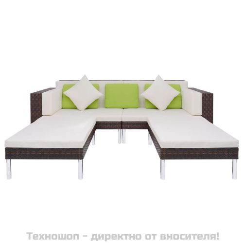 Градински комплект с възглавници, 4 части, кафяв полиратан