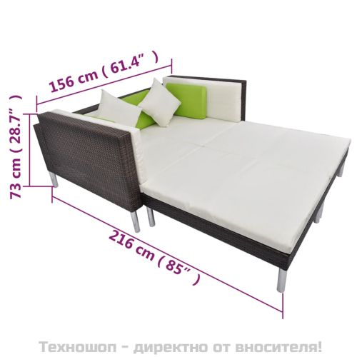 Градински комплект с възглавници, 4 части, кафяв полиратан