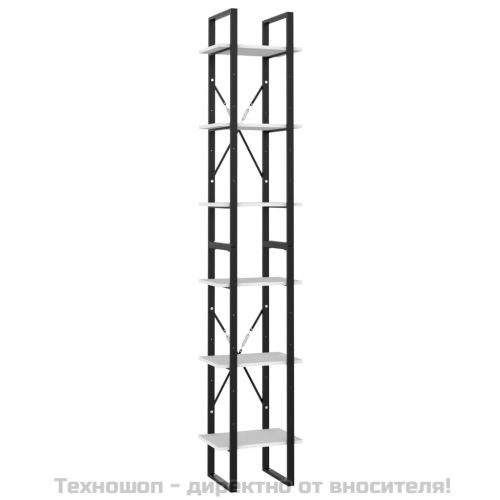6-етажна библиотека, бяла, 40x30x210 см, инженерно дърво