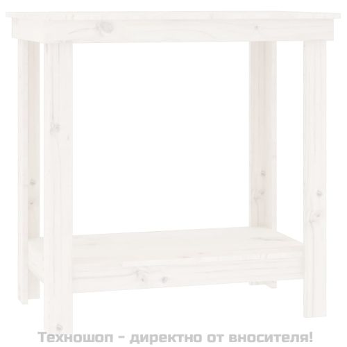 Работна маса, бяла, 80x50x80 см, борово дърво масив