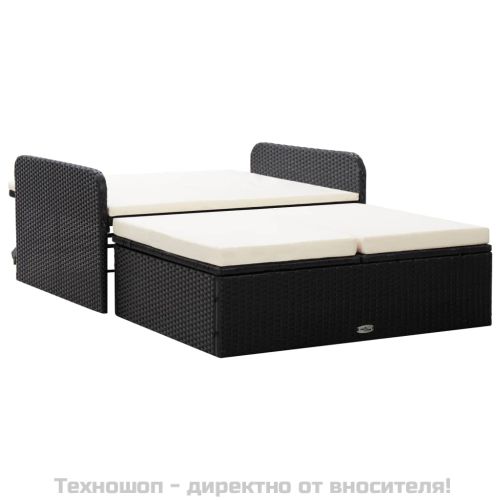 Градински комплект с възглавници, 2 части, черен полиратан