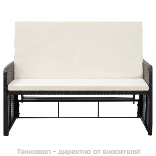 Градински комплект с възглавници, 2 части, черен полиратан