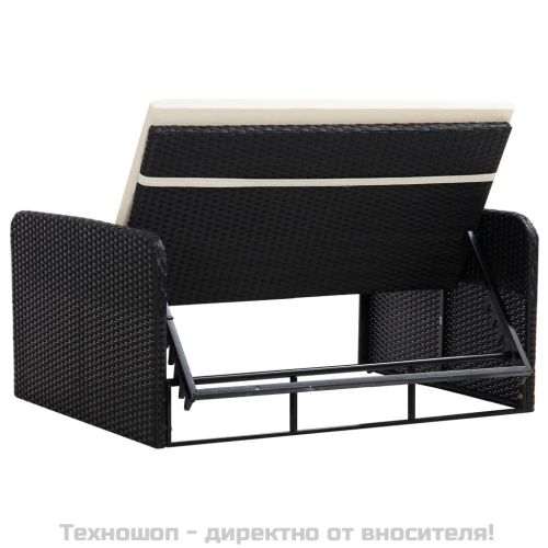 Градински комплект с възглавници, 2 части, черен полиратан