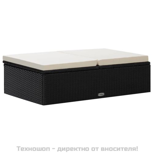 Градински комплект с възглавници, 2 части, черен полиратан